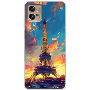 Силиконовый Чехол с Картинкой для Motorola G32 Принт (Париж, Эйфелева Башня) (45173-ysm038)