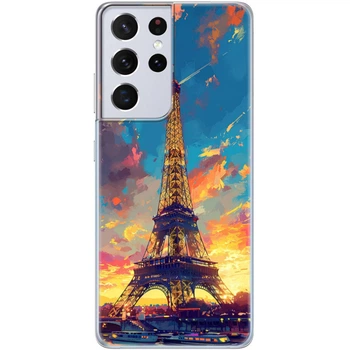 Силиконовый Чехол с Картинкой для Samsung Galaxy S21 Ultra (G998) Принт (Париж, Эйфелева Башня) (41719-ysm038)