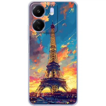 Силиконовый Чехол с Картинкой для Xiaomi Poco C65 Принт (Париж, Эйфелева Башня) (50989-ysm038)