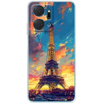 Силиконовый Чехол с Картинкой для Huawei Honor X7a Принт (Париж, Эйфелева Башня) (48748-ysm038)