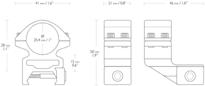 Кольца Hawke Match с выносом 25 мм. d - 25,4 мм. High. Weaver