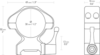 Кольца быстросъемные Hawke Precision Steel. d - 30 мм. High. Weaver/Picatinny