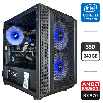 Сборка под заказ: игровой ПК 1stPlayer D3-3F2-Plus Black Tower / Intel Core i3-10105F (4 (8) ядер по 3.7 - 4.4 GHz) / 16 GB DDR4 / 240 GB SSD / AMD Radeon RX 570, 8 GB GDDR5, 256-bit / 550W б/у