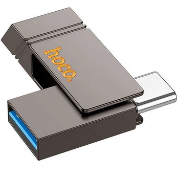 Флеш-накопитель USB Hoco UD14 Clever 2в1 с объемом памяти 256 ГБ, поддерживающий USB3.2 и Type-C, цвет серый.