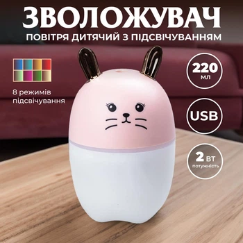Зволожувач повітря з підсвічуванням Happy Life кімнатний зволожувач для будинку MengChong H2O Humidifier Рожевий