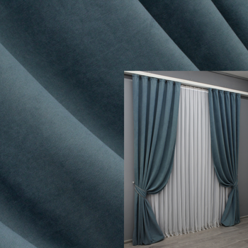 Комплект готових штор VR-Textil Мікровелюр Petek № 1489ш Сіро-блакитний 150х290 см 2 шт (33-0362)