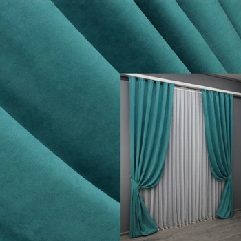 Комплект готовых штор VR-Textil Микровелюр Petek № 1492ш Бирюзовый 100х290 см 2 шт (31-745)