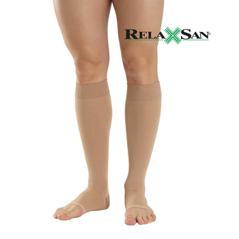 Медичні компресійні гольфи Relaxsan Medicale COTTON 2 клас 23-32 мм рт. ст. з бавовною відкриті пальці бежеві розмір 5 (2050)