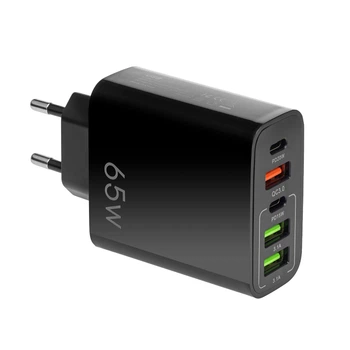 Мережевий зарядний пристрій PD 65W швидка зарядка Quick Charge 3.0 USB Type-C PD блок швидкої зарядки для IPhone IPad Apple Samsung Xiaomi юсб адаптер живлення для айфона телефона чорний (10077)