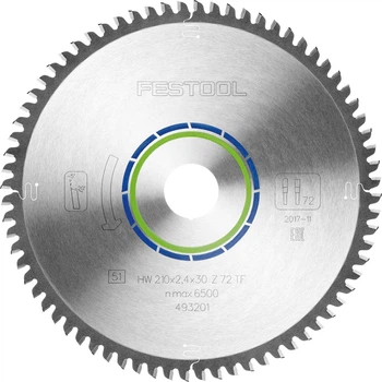 Диск пильный ALUMINIUM/PLASTICS HW 210x2.4x30 TF72 Festool 493201