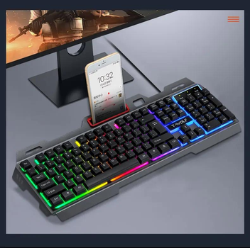 Игровая проводная клавиатура TWolf T16 c RGB подсветкой и подставкой для телефона Black