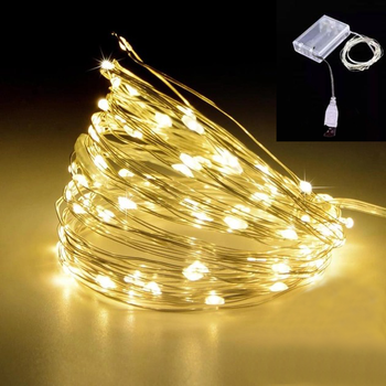 Светодиодная LED Гирлянда 3м на USB и Батарейках Желтый