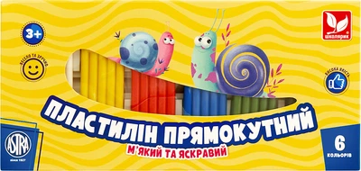 Пластилін прямокутний 6 кольорів Школярик (303116001-UA)