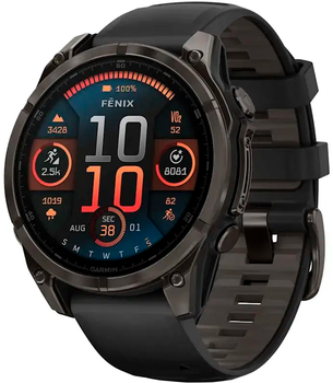Смарт-часы Garmin fenix 8 47mm AMOLED Sapphire Carbon Grey DLC Titanium with Black/Pebble Grey Silicone Band (010-02904-21)