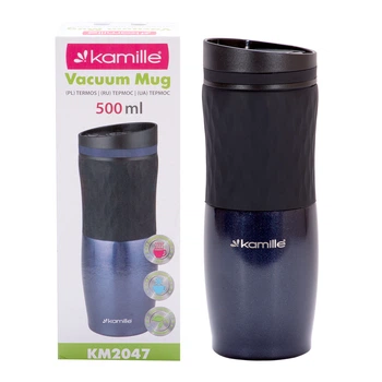 Термокружка Kamille Синий 500ml. из нержавеющей стали с TPR вставкой KM-2047