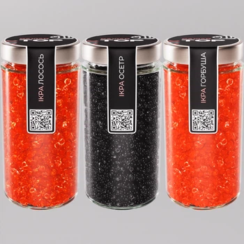 Набор из трёх видов Икорного продукта CapsFood Икра Горбуша + Лосось + Осётр PREMIUM, 500+500+500 грамм