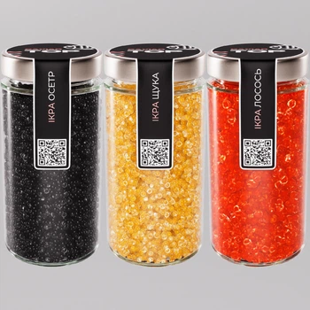 Набор из трёх видов Икорного продукта CapsFood Икра Осётр + Щука + Лосось PREMIUM, 500+500+500 грамм