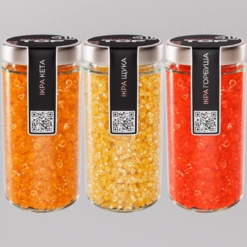 Набор из трёх видов Икорного продукта CapsFood Икра Щука + Кета + Лосось PREMIUM, 500+500+500 грамм