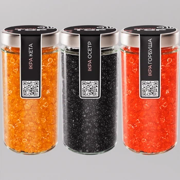 Набор из трёх видов Икорного продукта CapsFood Икра Осётр + Кета + Лосось PREMIUM, 500+500+500 грамм