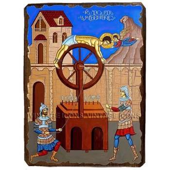 Икона Колесование великомученика Георгия ,икона на дереве 130х170 мм (3596-1)