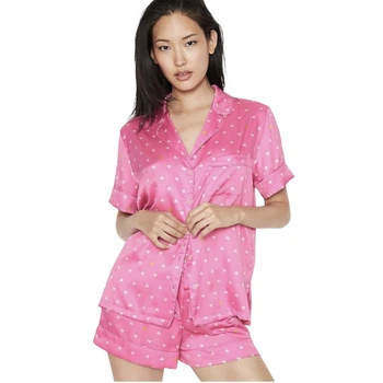Сатинова піжама Victoria's Secret Satin Short Pajama Set Pink Hearts M Рожева