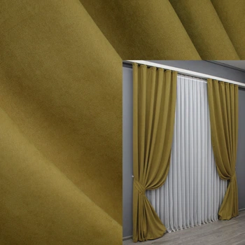 Комплект готових штор VR-Textil Мікровелюр Petek № 1514ш Гірчичний 150х290 см 2 шт (33-0382)