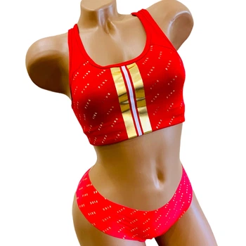 Комплект спортивного белья PINK Victoria’s Secret Sports Bra & Thong Red Gold Logo S Красный