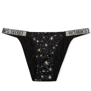 Трусики Victoria’s Secret VERY SEXY Bombshell Shine Strap Bikini Black Stars со стразами M Черные