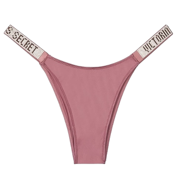 Трусики Victoria’s Secret VERY SEXY Bombshell Shine Strap Brazilian Lilac со стразами L Сиреневые