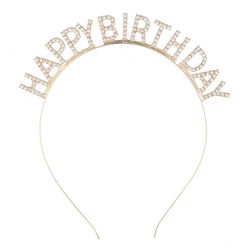 Обруч happy birthday зі стразами з днем народження Honey Fashion Accessories One Size золотистий (12-68)