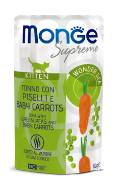Вологий корм для кошенят Monge (Монж) Supreme Kitten тунeць із зеленим горошком та молодою морквою, 80 г