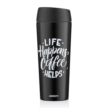 Термокружка Ardesto Coffee Time "Life happens coffee helps" 450 мл черная (AR2645BC)