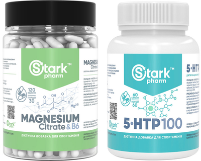 Набор антистресс: Магний & B6 Stark Pharm Magnesium Citrate & B6 120 капсул (6266) + Антидепрессант Stark Pharm 5-HTP 100 мг 60 капсул (2222) (4829888051845+4829888000430)