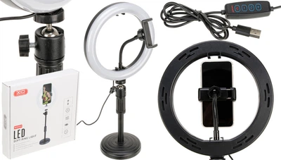 Світлодіодна кільцева лампа XO BGD002 / SMN-8 25 см з тримачем для телефона Black