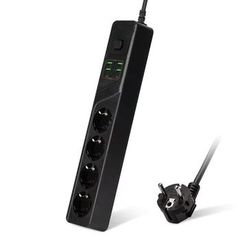 Мережевий фільтр на 4 розетки 2 Type-C + 4 USB, 100-250V, 10А, чорний (BKL-03_black)
