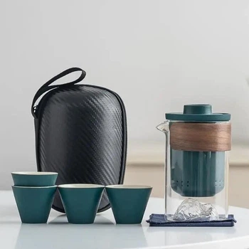 Чайний набір портативний Travel Tea Set для китайської чайної церемонії, дорожній, з сумкою, Зелений