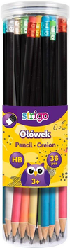 Набір графітових олівців Strigo HB з гумкою Чорних 36 шт (5902315575882)