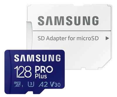 Карта памяти Samsung PRO Plus microSDXC 128GB UHS-I U3 V30 A2 + SD адаптер (MB-MD128KB/WW)