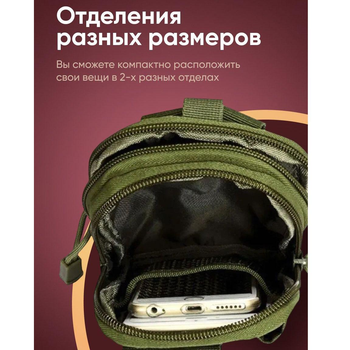 сумка - підсумок для телефону, система MOLLE органайзер із кордури. DE-203 Колір: хакі KordMart (TL271195ws96986)