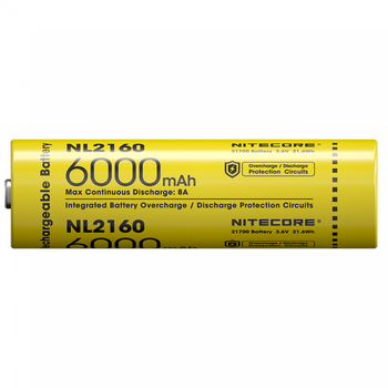 Литий-ионный аккумулятор 21700 Nitecore NL2160 (6000mAh, 8А)