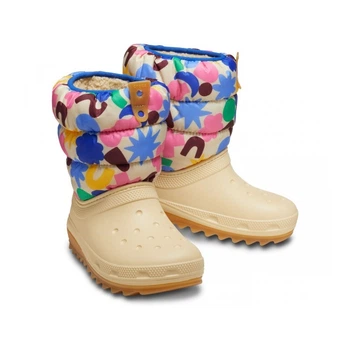 Детские зимние сапоги-дутики Crocs Classic Neo Puff Geo Shapes Boot K 34 Бежевий 210410