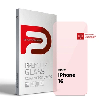 Защитное стекло для Apple iPhone 16, Pro Eye Care, прозрачное, закаленное 2.5D стекло без рамки, глянцевое, полное проклеивание, защита зрения от вредного излучения, ArmorStandart (ARM80303)