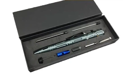 Ручка мультитул со свистком и фонариком многофункциональная Solve 8 в 1 Gray KT6000008