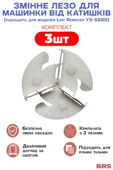 Запасне лезо для машинки для видалення катишок Lint Remover КОМПЛЕКТ 3ШТ BRS