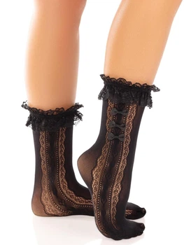 Носочки ажурные с рюшами Leg Avenue ini Bow Lace Anklet Черный 37–43 ( SX1046 )