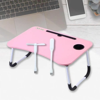 Подставка столик для ноутбука Laptop Table с 4 USB портами фонариком и вентилятором, Розовый