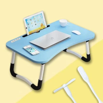 Подставка для ноутбука столик Laptop Table с 4 USB портами фонариком и вентилятором, Голубой