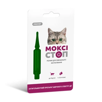 Pro VET Моксістоп - Краплі антигельмінтні на холку для котів (1 піпетка), до 4 кг