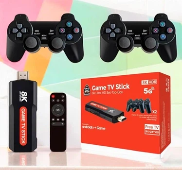 Игровая приставка к телевизору UKC Game TV Stick X2 Plus 64Gb консоль с двумя джойстиками и пультом управления Android TV 8K