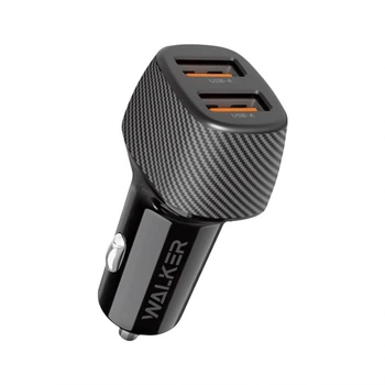 Автомобільний зарядний пристрій WALKER пластик 60х27х21 мм чорний 2USB 36W Quick Charge 3.0 (668125)